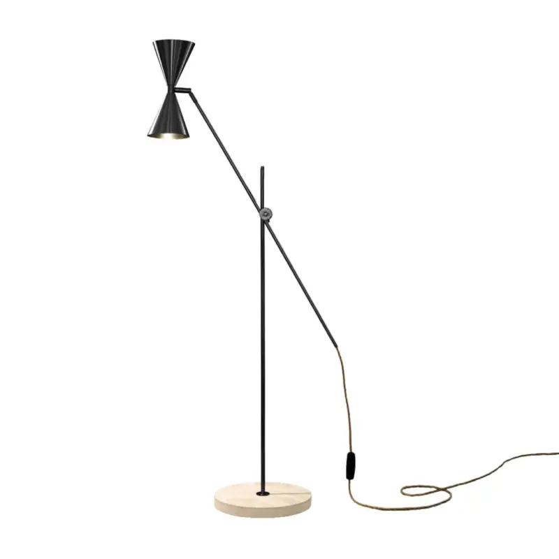 Floor Lamp CONE DOUBLE FLOOR Blackened brass / Travertine stoneCONTAIN Prix Promo