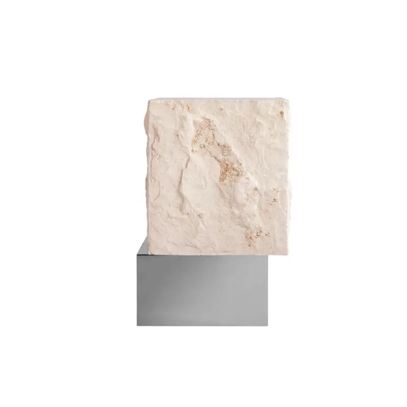 Side Table TEMPLE Limestone/Chrome101 COPENHAGEN Nouvelle Collection