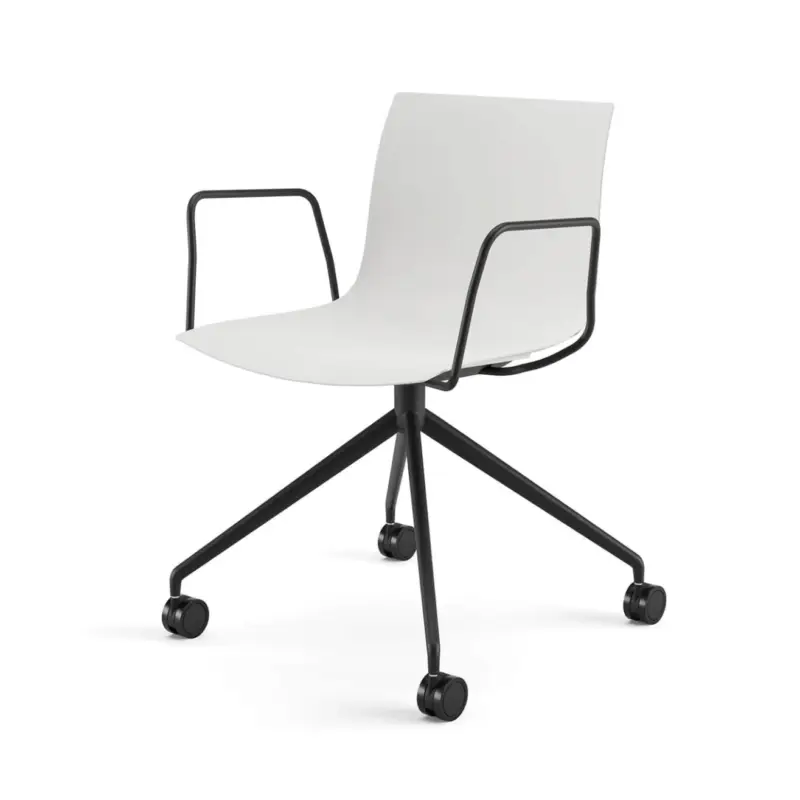 Chair with armrests CATIFA RE 46 White, 4-Leg Base, Black LegsARPER Populaire