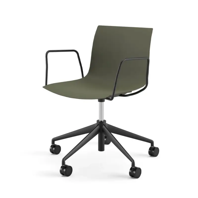 Chair with armrests CATIFA RE 46 Khaki , 5-Leg Base, Black LegsARPER Usine Directe
