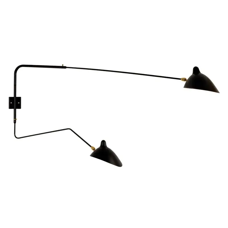 Applique 2 bras droits pivotants dont 1 courbe Noire Meilleure Vente