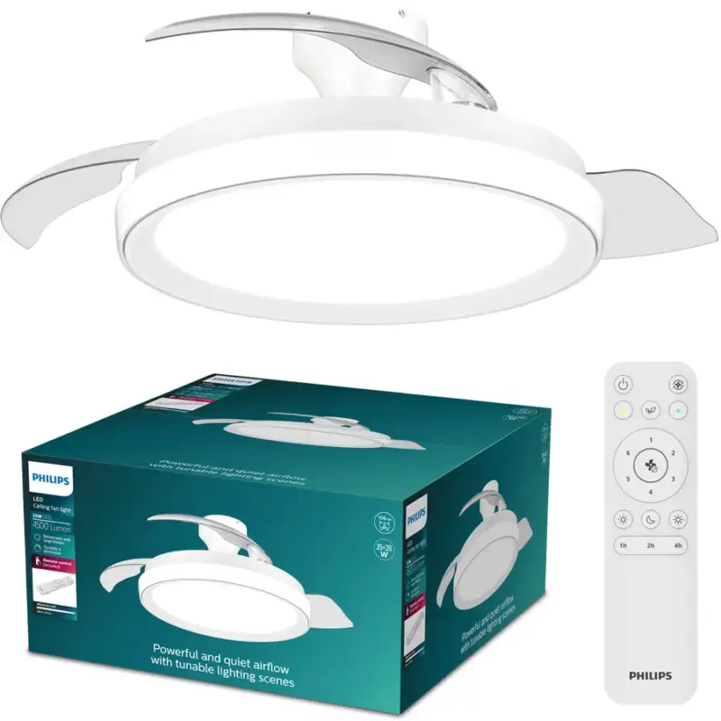 Marque Lumimart | Ventilateur de plafond Bliss Philips avec éclairage, plastique blanc, ventilateur 28 W + plafonnier 35 W