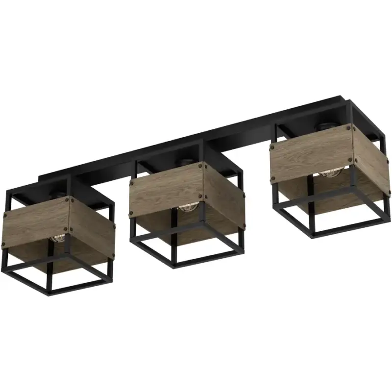 Lumimart | Lampe de plafond Evesham Marron/Noir Acier/Bois 19.5 cm 25 cm Nouveauté