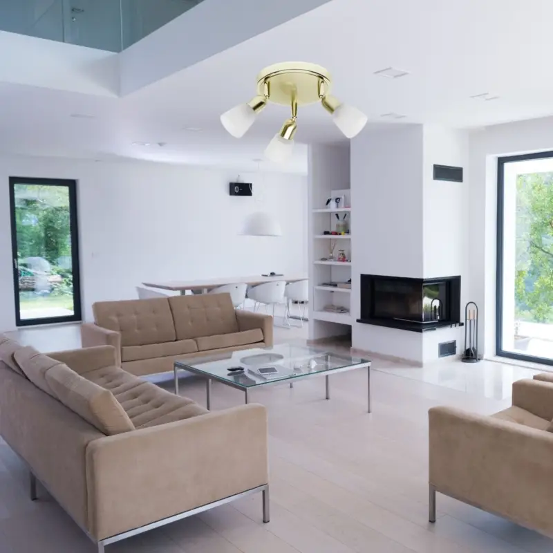 Super Prix Plafonnier a 3 lumières SOFIA 3x40W E14 LAITON VERRE ALBATRE
