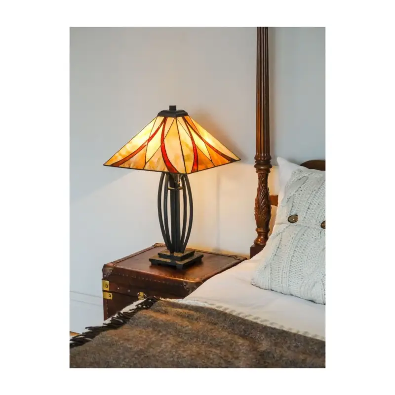 Jusqu'à Épuisement Des Stocks Lampe Tiffany Asheville Bronze 2x60W E27