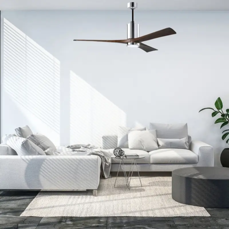 Populaire Ventilateur plafond avec lampe Patricia 152cm Chromé Poli Noyer