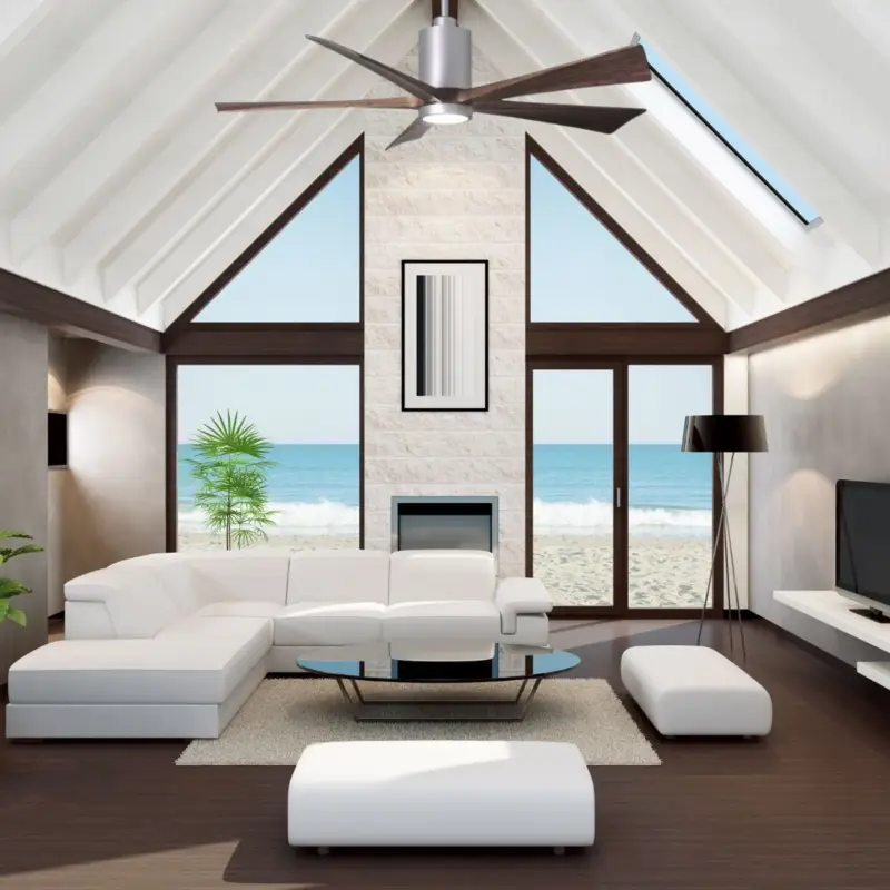 Ventilateur plafond avec lampe Patricia 152cm Chromé Noyer Populaire