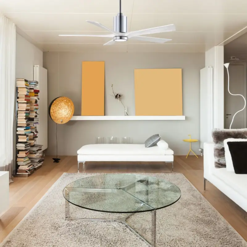 Ventilateur Plafond avec lampe Patricia 152cm Chromé Poli Blanc Prix Choc