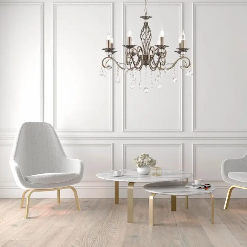 Lustre avec Pampilles Grace Laiton 8x60W E14 Prix Bas