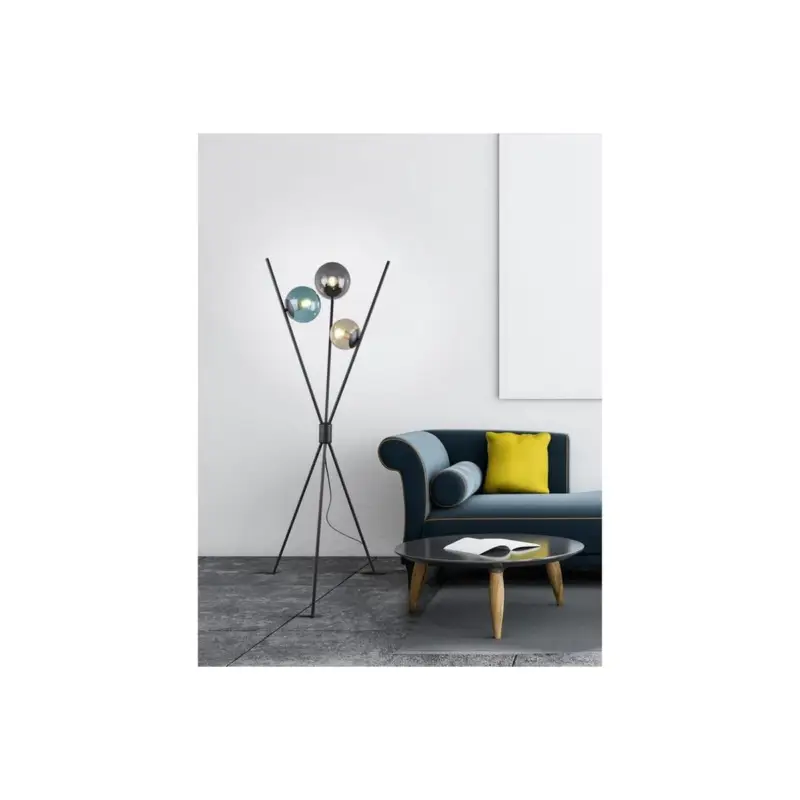 Nouvelle Collection Lampadaire Boule Lance Noir Mat 3x28W E14