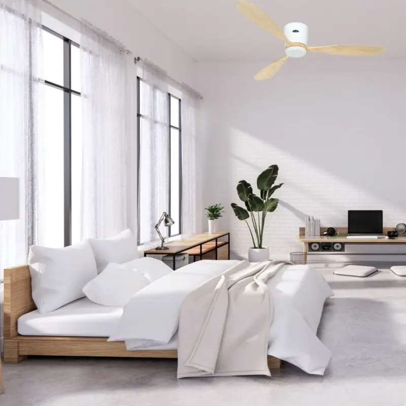 Ventilateur Plafond Eco Plano Bois 132cm Blanc Bois naturel WiFi Bon Plan