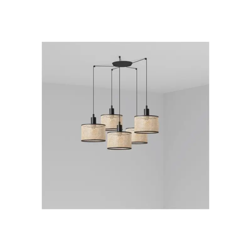 Seulement Aujourd&rsquo;hui Suspension Mambo Noir Rotin 5x15W E27