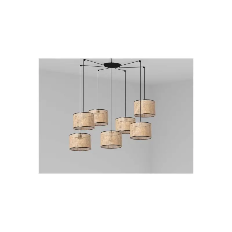 Pas Cher Suspension Mambo Noir Rotin 7x15W E27