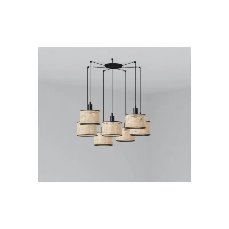 Suspension Mambo Noir Rotin L- 7x15W E27 Petit Prix