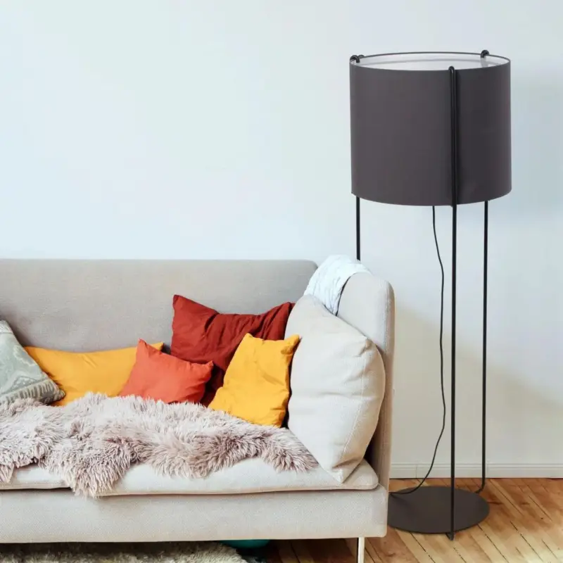 Dernier Modèle Lampadaire Drum Gris 1x15W Max E27