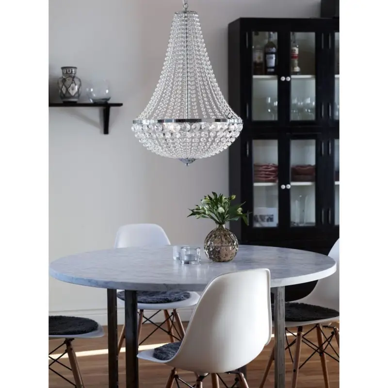 Vente Directe Lustre Montgolfière Pampilles Granso 3x40W E14 Chromé Transparent