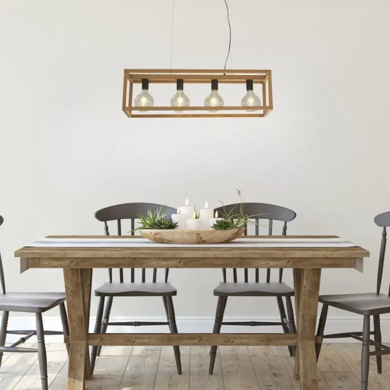 Commande En Gros Suspension Square 4x10W E27 Bois Naturel Noir