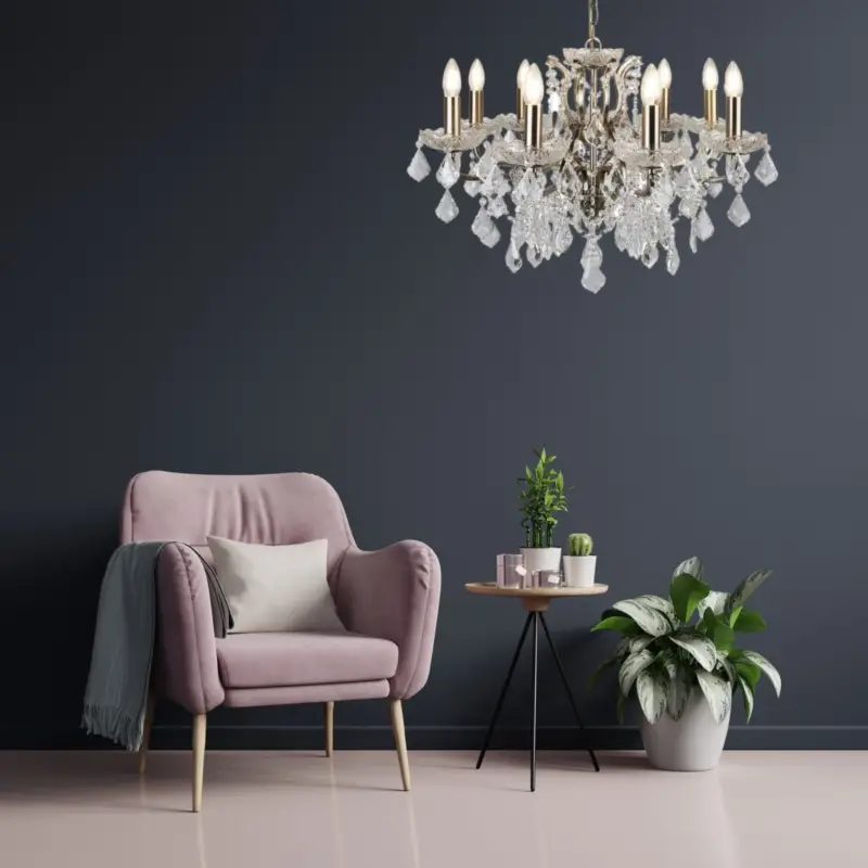 Offre Exclusive Lustre Pampilles Paris 8x40W E14 Laiton