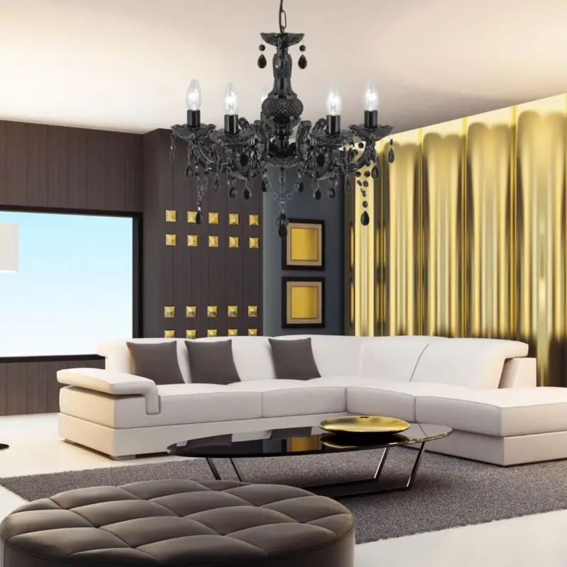 Lustre Pampilles Marie 5x40W E14 Noir Achat Immédiat