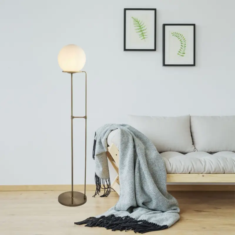 Meilleur Prix Lampadaire Boule Sphere 1x60W E27 Laiton