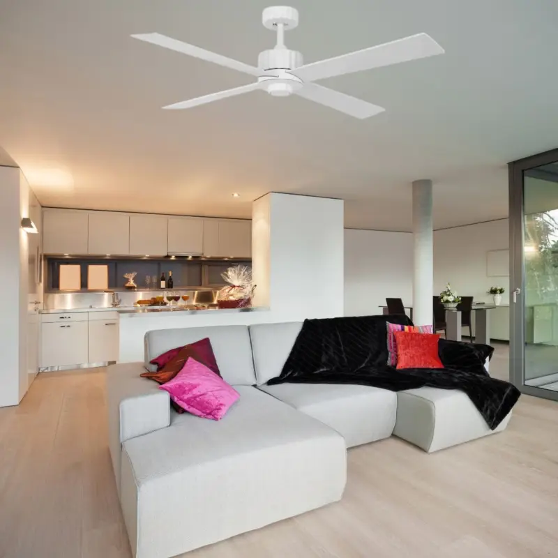 Nouvelle Collection Ventilateur Plafond Newport LED 137cm Blanc Chêne Blanc
