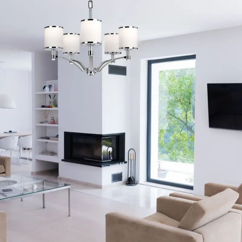Lustre Prospect Park 5x60W Nickel Satiné Chrome Vente Directe