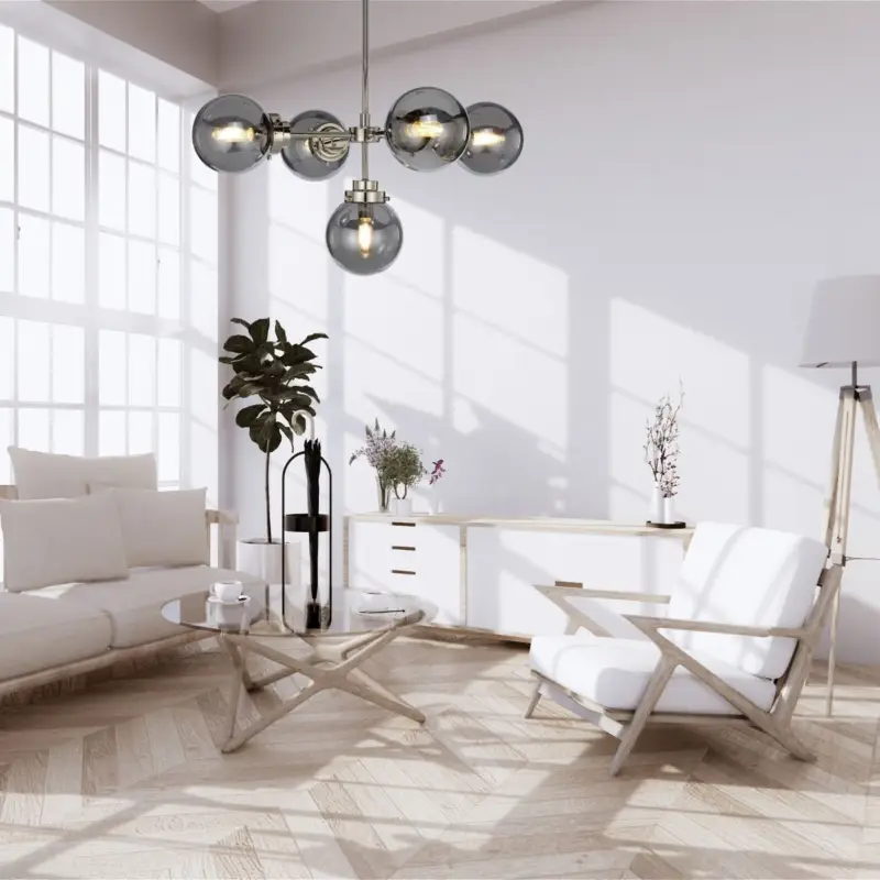 Soldes Suspension Boule Kula 5x8W LED Nickel Poli