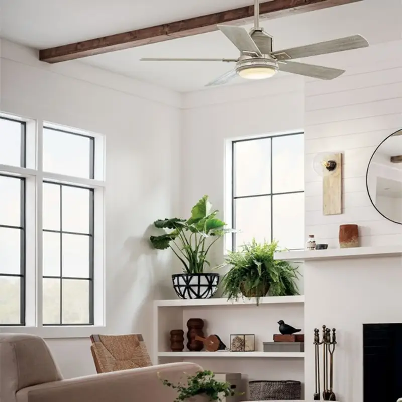 Ventilateur Plafond Colerne 132cm Nickel Brossé Noyer Blanc Prix Choc