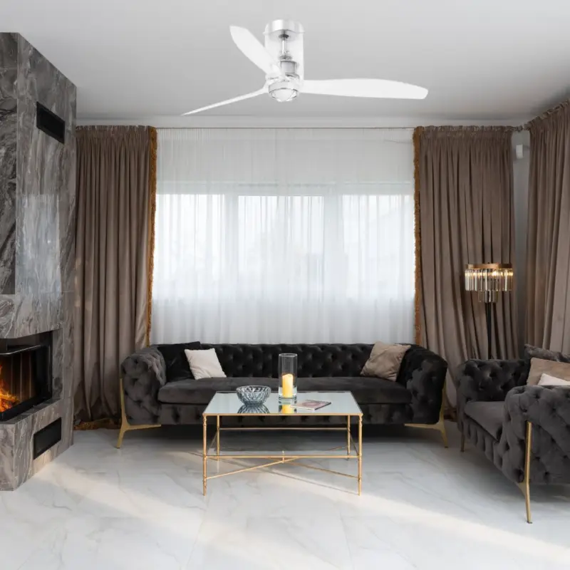 Bon Plan Ventilateur Plafond Mini Tube Fan LED 128cm Chrome brillant Transparent
