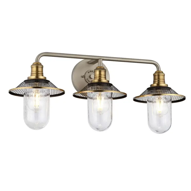 Nouveauté Applique Salle de Bain Rigby 3x40W E27 Nickel Antique Laiton