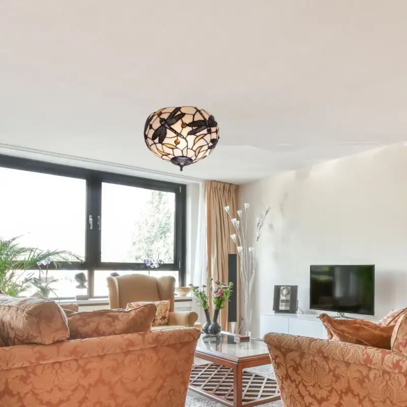 Bon Marché Plafonnier Style Tiffany Pedrera 2x60W E27