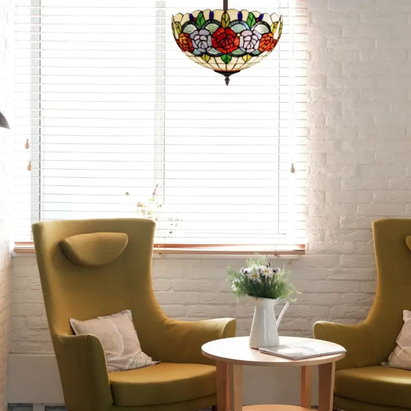 Plafonnier Style Tiffany Rosy 4x60W E27 D30 Prix Bas