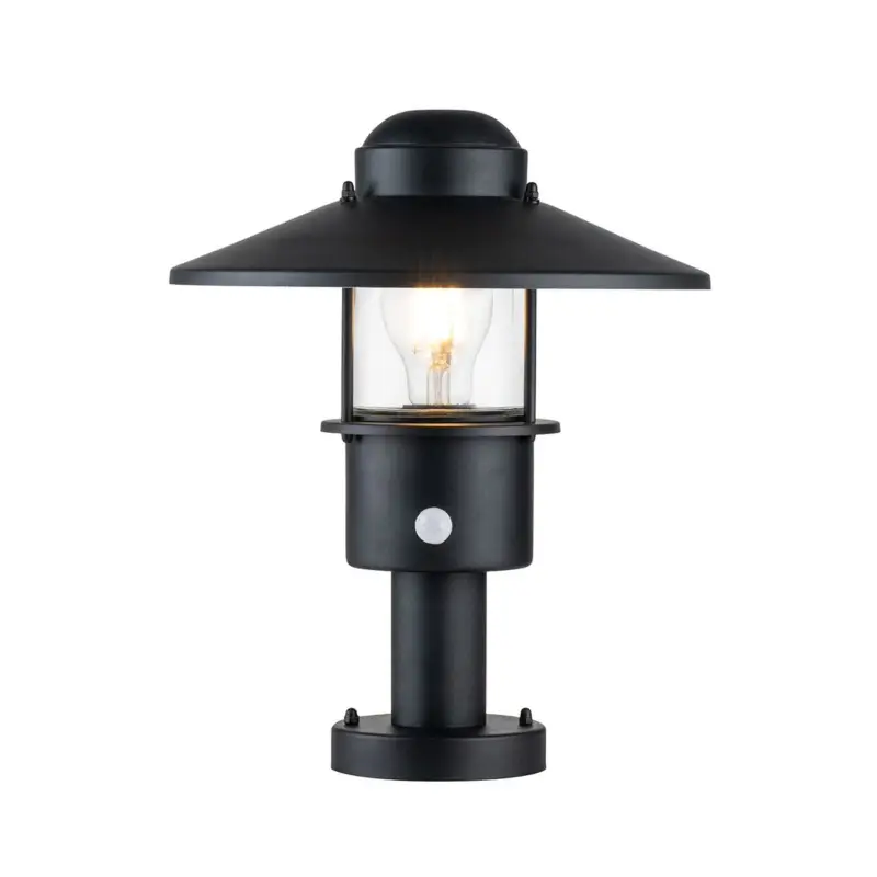 Potelet Extérieur Klampenborg 1x60W E27 Noir PIR Livraison Express