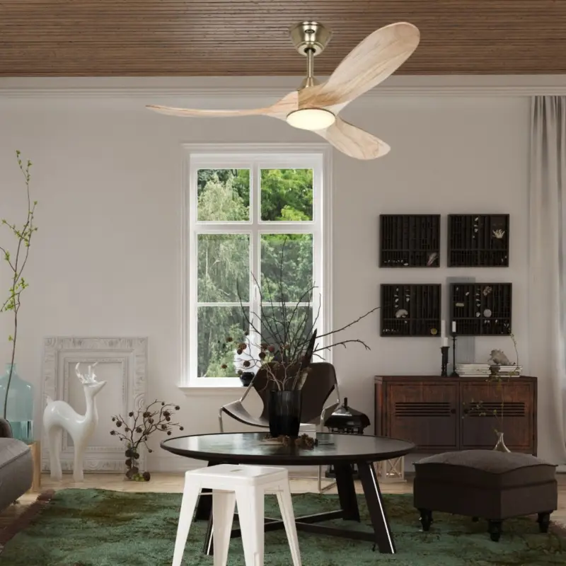 Offre Limitée Ventilateur Plafond LED Genuino 122cm Laiton Bois Naturel