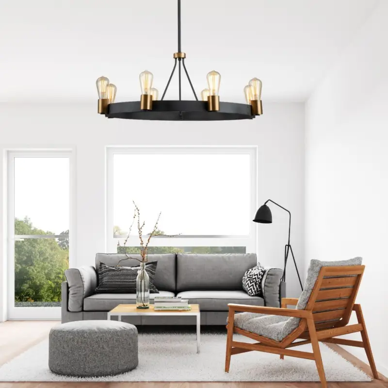 Promotion Saisonnière Suspension Silas 8x60W E27 Zinc ancien Laiton ancien