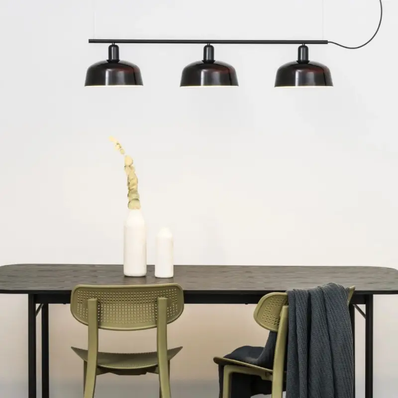 Prix Bas Suspension TATAWIN M 3x15W E27 Noir Satiné Noir Brillant