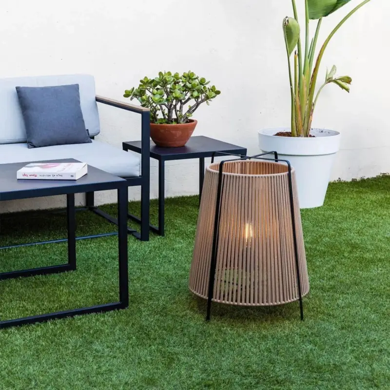 Lampadaire extérieur AKANE 1x12W E27 Noir Mat Beige Affaire À Saisir