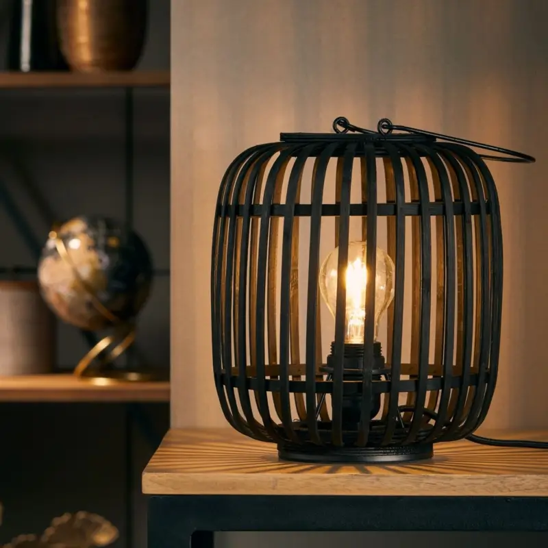 Lampe WOODROW 1x60W E27 Bois foncé-noir H430 Prix Bas