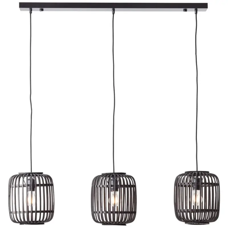 Nouvelle Collection Suspension WOODROW 3x60W E27 Bois foncé-noir