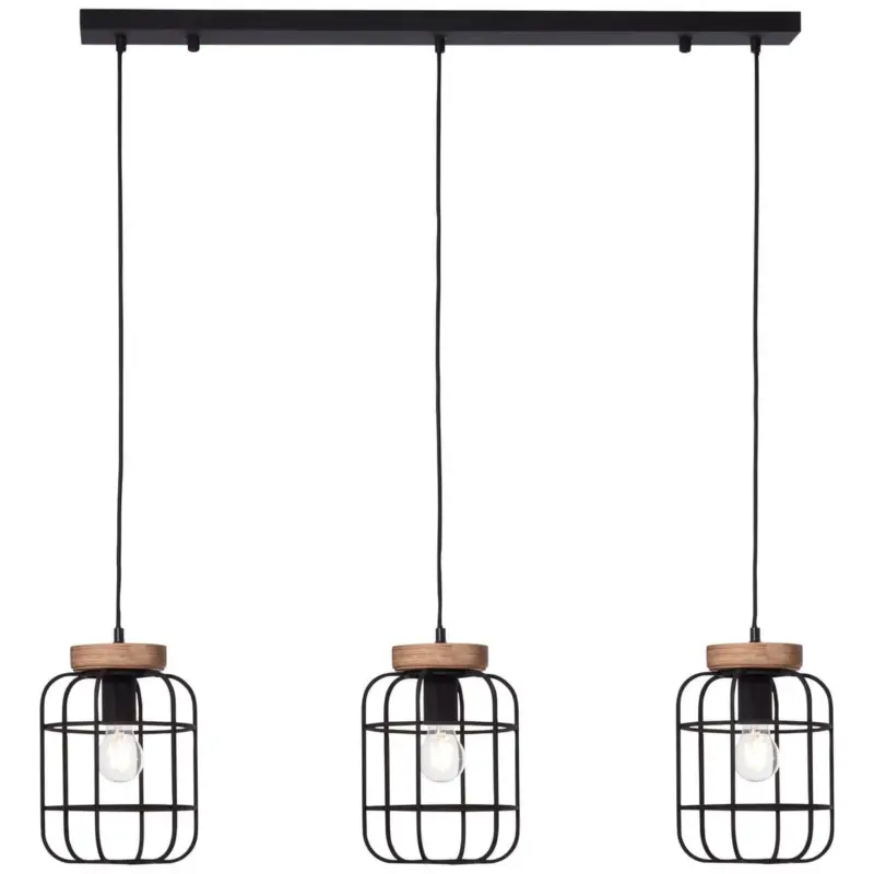 Super Prix Suspension GWEN 3x40W E27 Bois patiné-noir mat H1420