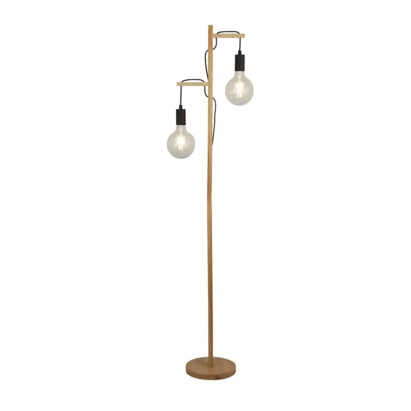 Lampadaire WOODY 2x10W E27 Noir Bois de pin Nouvel Arrivage