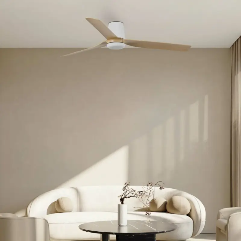 Achat Immédiat Ventilateur Plafond PUNT TUB M 130cm Blanc et Bois clair