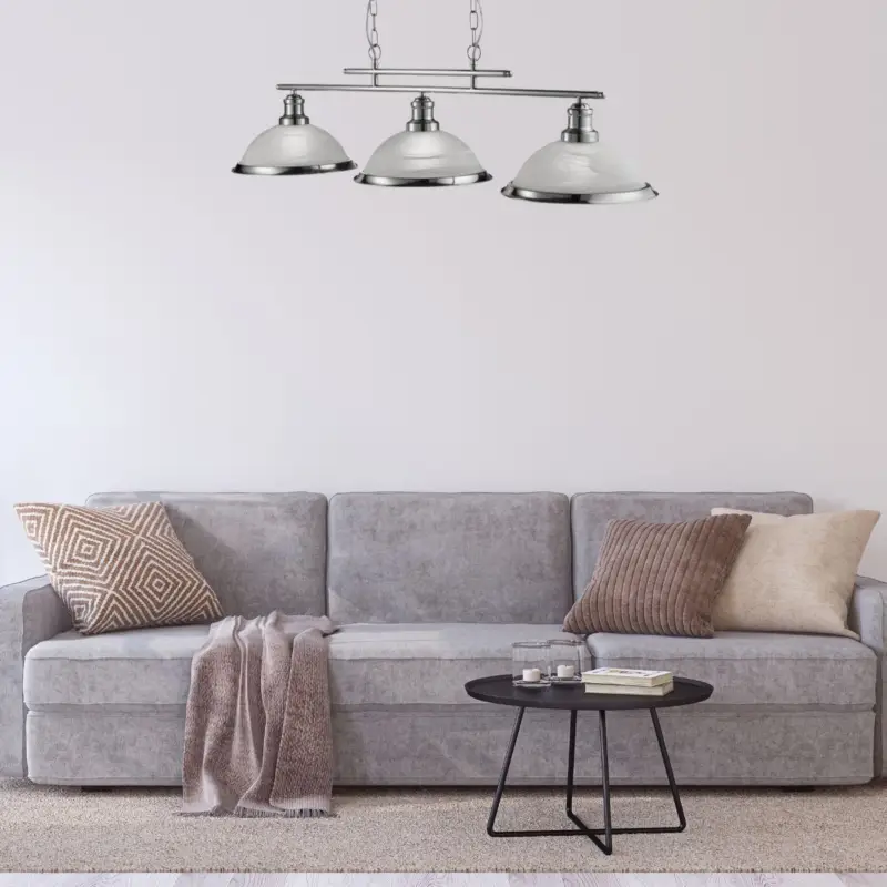 Nouveauté Suspension BISTRO 3x7W E27 Argent satiné L280