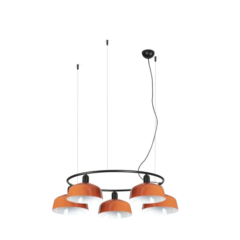 Soldes Suspension TATAWIN M cercle Noir Orange 5x15W E27