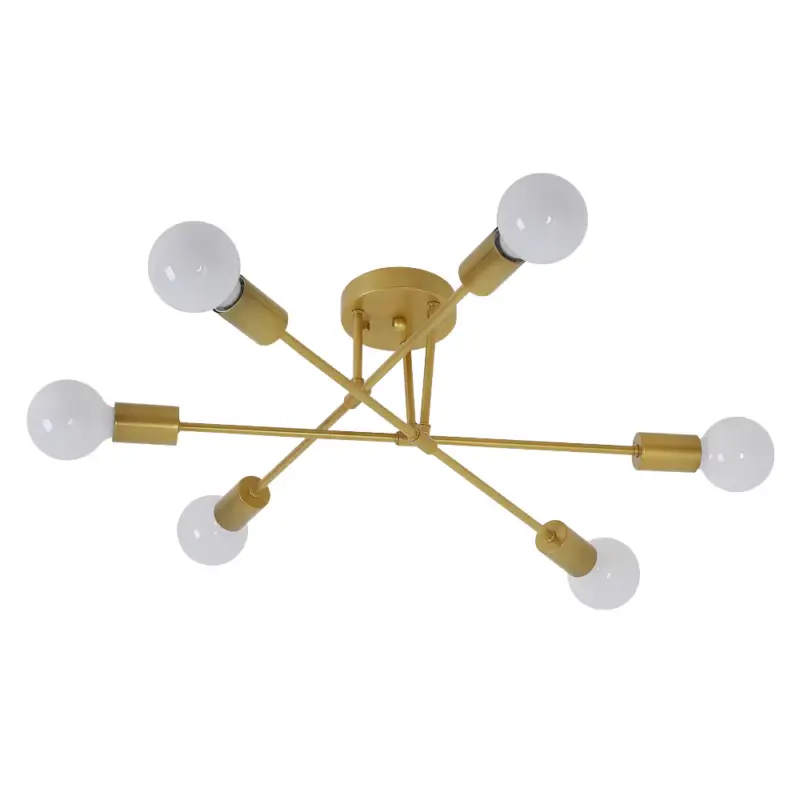 Certifié Plafonnier LED Moderne, Rétro Lustre Lampe Suspension Vintage 6 Lumières E27 Base, Lustre Luminaire en Métal Lampe pour Salon Chambre Cuisine Couloir Loft salle à manger Bar Café, Or (Sans ampoules)
