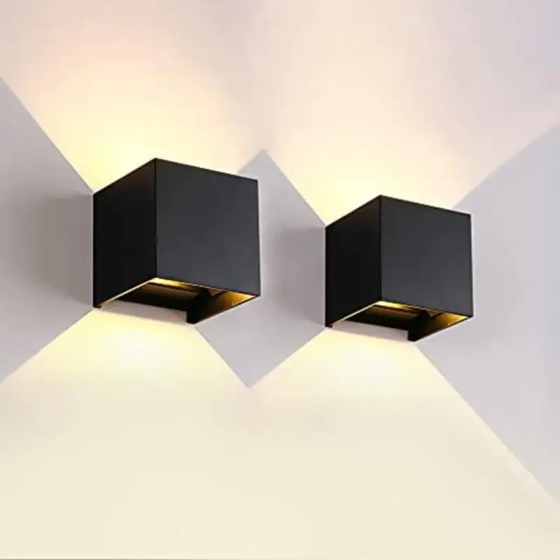 Soldes 2 Pack Applique Murale LED Exterieur, 12W Appliques Murales Interieures avec Angle Réglable éclairage mural d'extérieur, Etanche IP65 Lampe Murale Moderne pour Salon, Chambre (Noir) Blanc Chaud 3000K