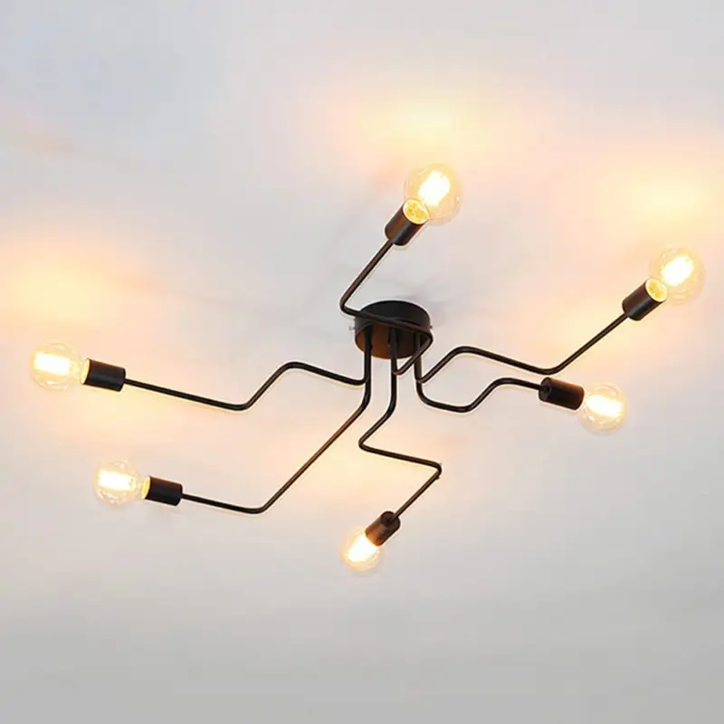 Achetez Aujourd&rsquo;hui Plafonnier Industriel Noir, E27 Plafonnier Lutres Luminaire en Metal, Éclairage Lampe de Plafond Vintage pour Salon Chambre Cuisine Loft Bar Café 6 Lampes