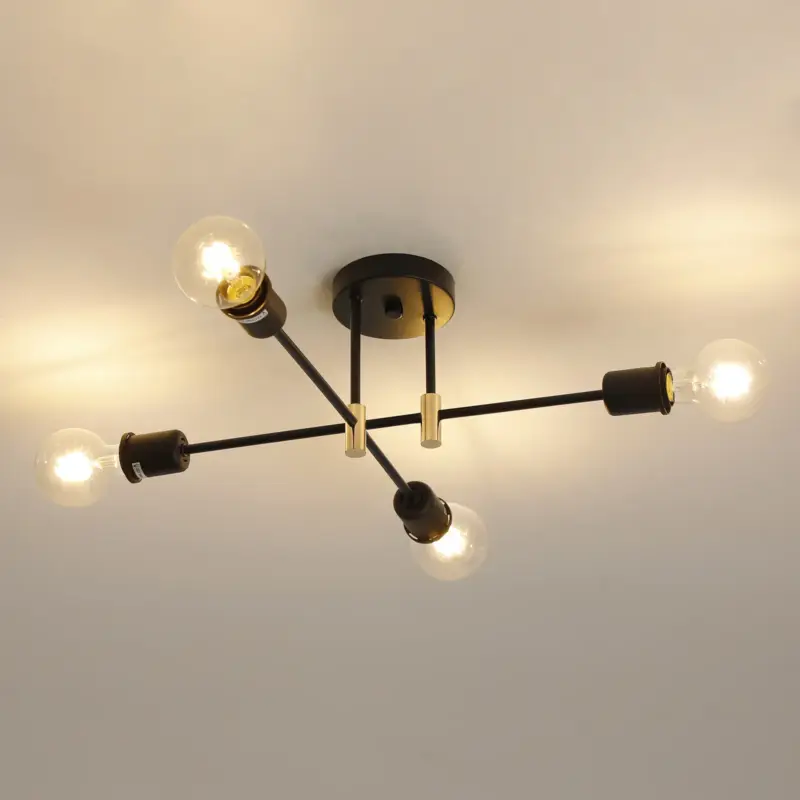 Remise Lustre Spoutnik Moderne,Suspension Industrielle à 4 Lumières,Plafonnier Semi-encastré E27 pour Salle à Manger, Salon, Cuisine, Bureau, Café, Restaurant(ampoule non incluse)