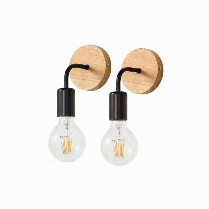 Offre Du Jour Applique Murale Interieur Industrielle 2 Pack, Lampe Murale en Bois Métal, Appliques Wall Decoration Murale Rétro pour Salon, Chambre à Coucher -GOECO