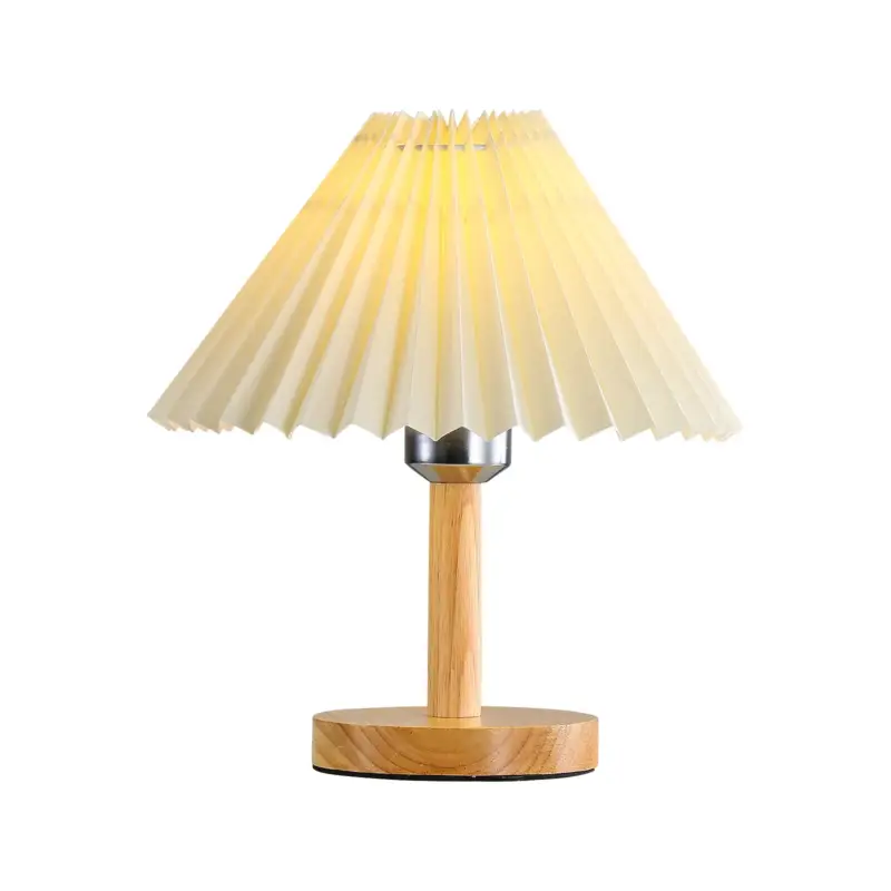 Satisfait Ou Remboursé Lampe de bureau, Lampe de table plissée en bois E27, Mini lumière d'ambiance créative pour chambre à coucher
